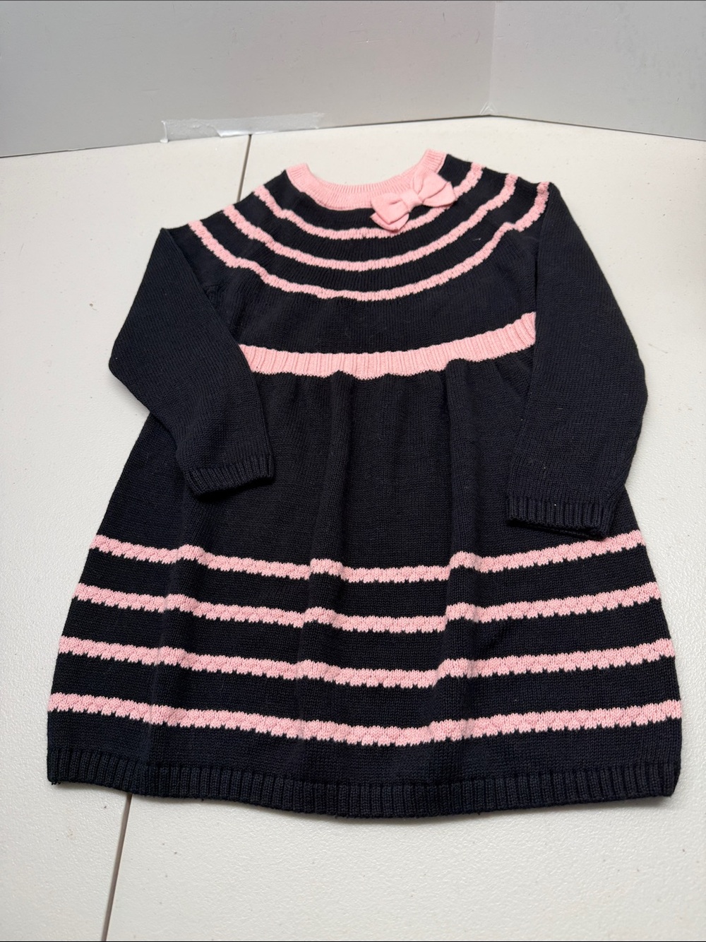 Gymboree Black and Pink Striped Knit Dress with Bow. Size 2T NWOT and 5T NWT